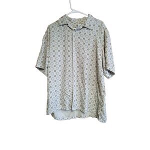 Bachrach 100% Silk Short Sleeve Button Down Shirt, Men's Size LG, Circle Pattern